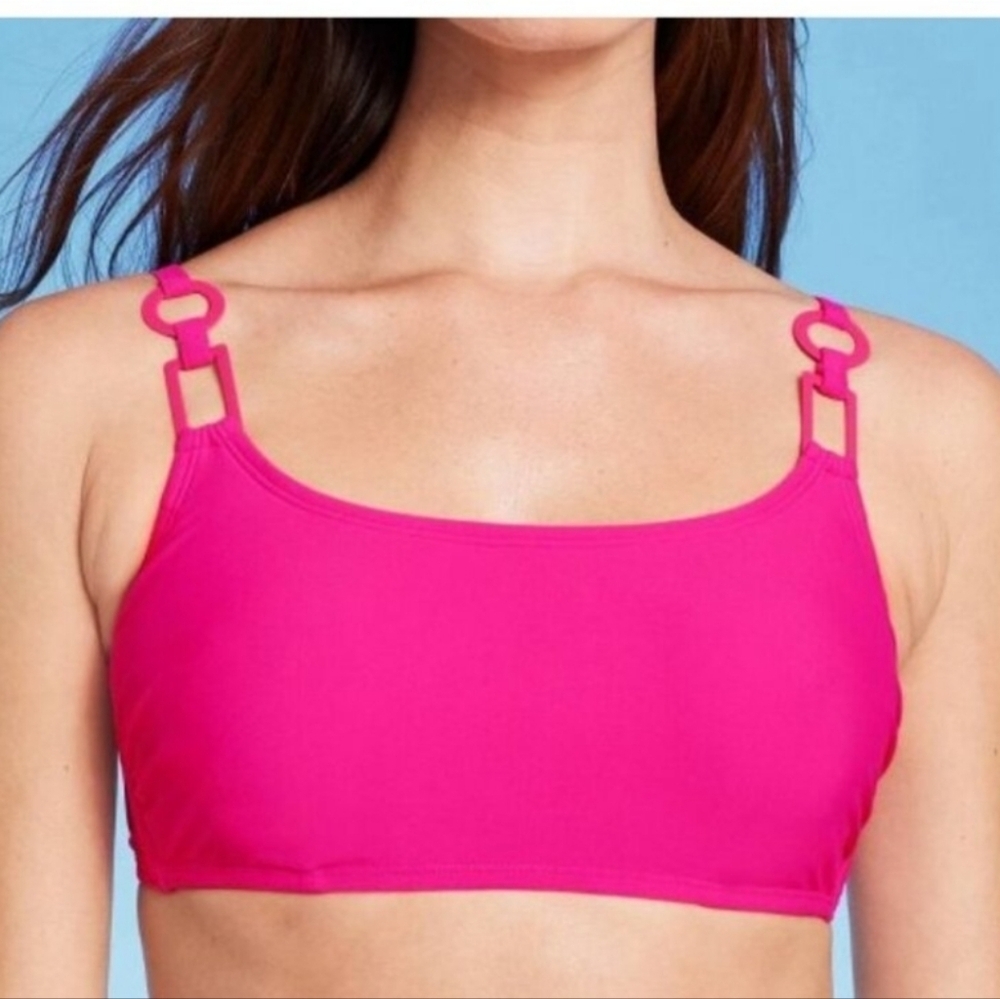 Women's Ring Detail Hidden Underwire Bikini Top - Shade & Shore Hot Pink 36DD - Picture 2 of 12